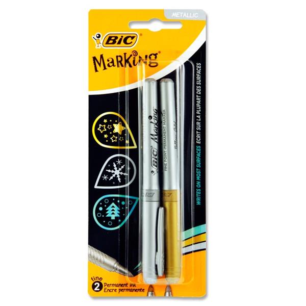 BIC CARD 2 MARKING COLOR PERMANENT MARKER GOLD & SILVER