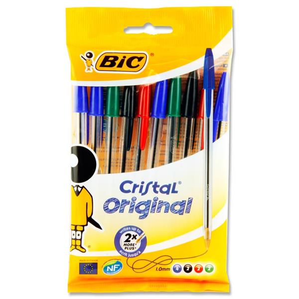 * BIC PKT.10 CRISTAL BALLPOINT PENS - ORIGINAL