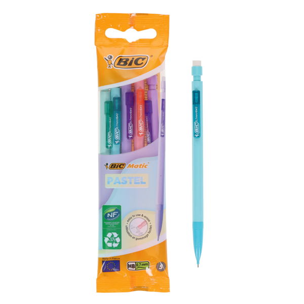 BIC PKT.5 MATIC MECHANICAL PENCILS -  PASTEL