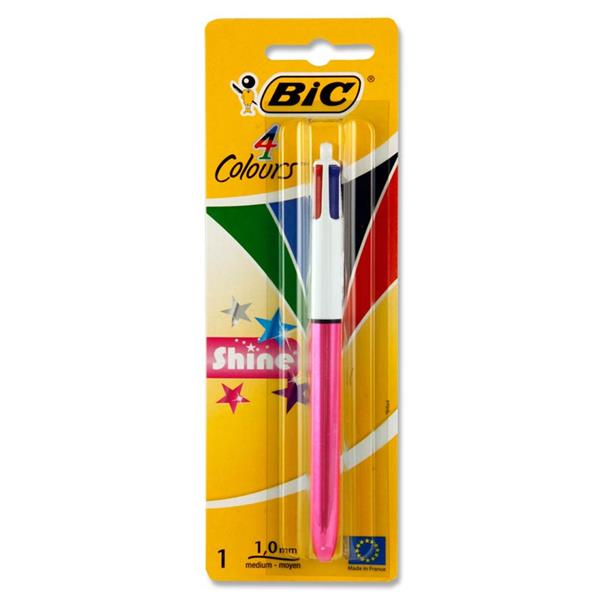 BIC 4 COLOUR BALLPOINT PEN - SHINE (CARDED) 4 ASST