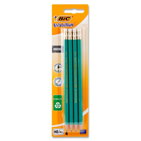 BIC EVOLUTION CARD 4 RUBBER TIPPED PENCILS - HB
