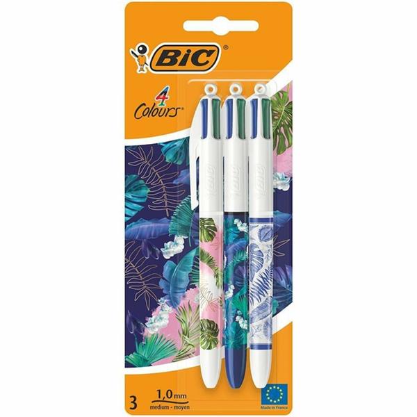 BIC CARD 3 4 COLOUR BALLPOINT PENS - BOTANICAL DECOR