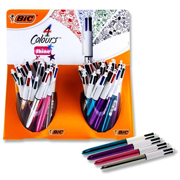BIC 4 COLOUR BALLPOINT PEN SHINE CDU - 4 ASST