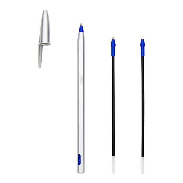 BIC CRISTAL RE-NEW BALLPOINT PEN + 2 REFILLS - BLUE