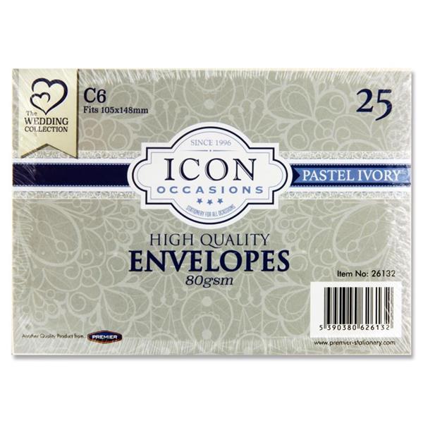 * ICON OCCASIONS PKT.25 C6 80gsm ENVELOPES - IVORY