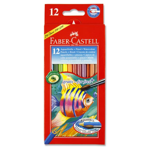 FABER CASTELL BOX 12 WATER COLOUR PENCILS W/BRUSH