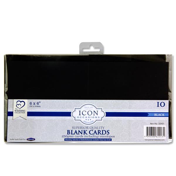 ICON OCCASIONS PKT.10 6''x6'' 250gsm CARDS & ENVELOPES - BLACK