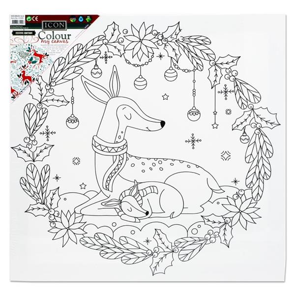 ICON 300x300mm COLOUR MY CANVAS FESTIVE EDITION - DEER WREATH