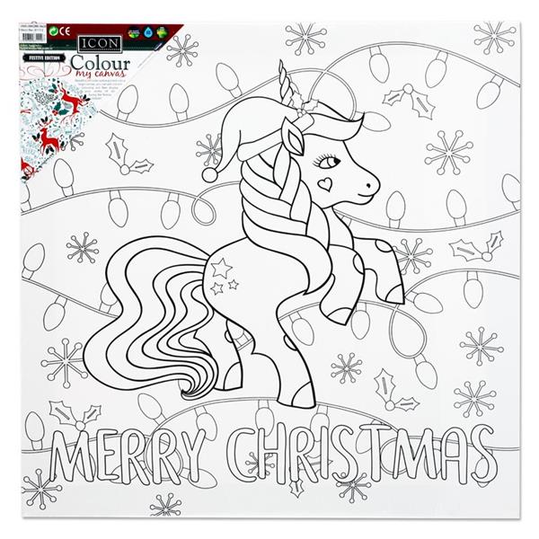 ICON 300x300mm COLOUR MY CANVAS FESTIVE EDITION - XMAS UNICORN
