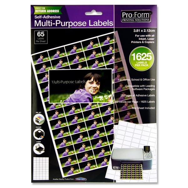 PRO:FORM 25 SHEETS - 65 LABELS 38x21mm