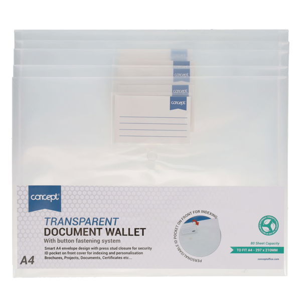 CONCEPT A4 HEAVY DUTY BUTTON DOCUMENT WALLET - 3 ASST.