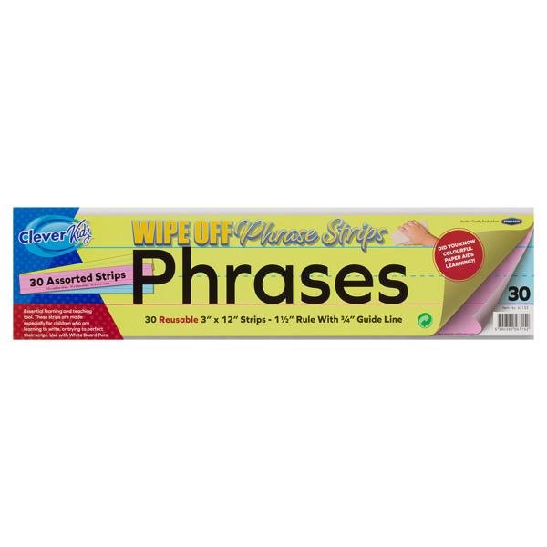 Clever Kidz Pkt.30 Wipe-Off Phrase Strips 3"X12" - Coloured
