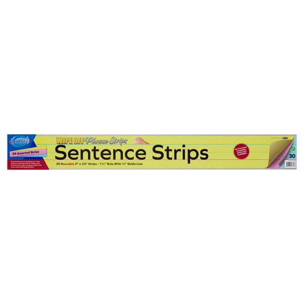Clever Kidz Pkt.30 Wipe-Off Sentence Strips 3"X24" - Coloured