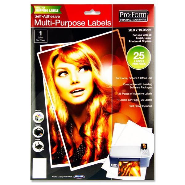 PRO:FORM 25 SHEETS - 1 LABEL 199x289mm