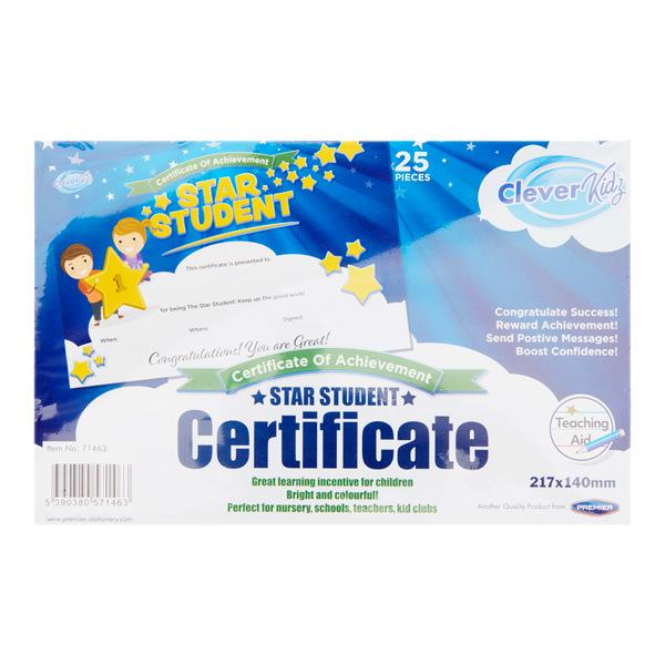 Clever Kidz Pkt.25 Reward Certificates - Star Student