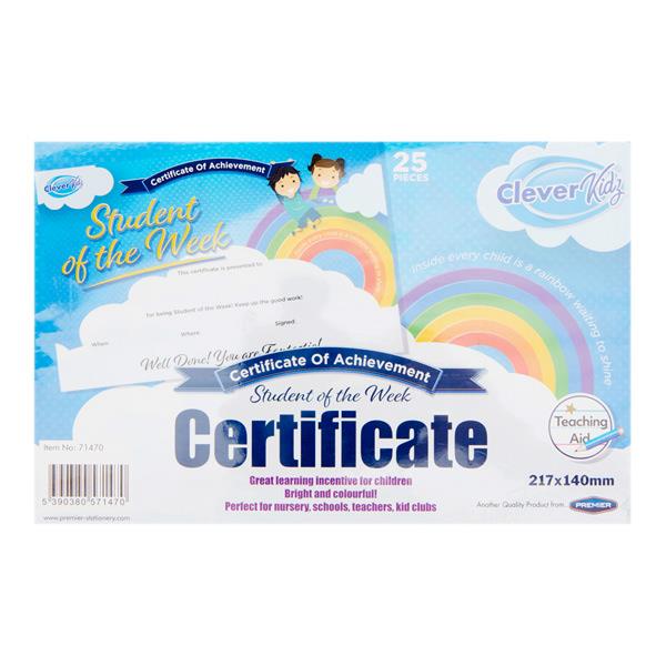 Clever Kidz Pkt.25 Reward Certificates - Student Of The Week