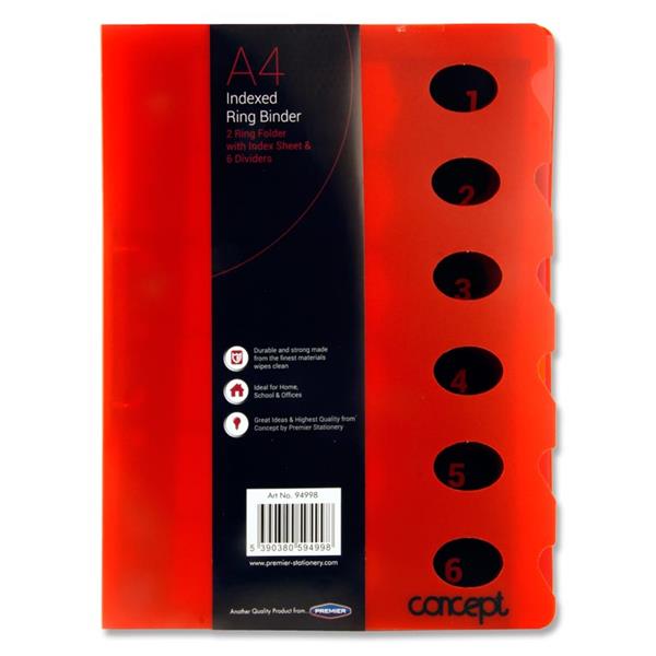 CONCEPT A4 INDEXED RING BINDER 2 ASST.