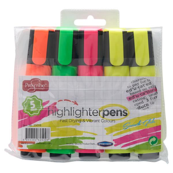 PROSCRIBE PKT.5 HIGHLIGHTER PENS - ASST