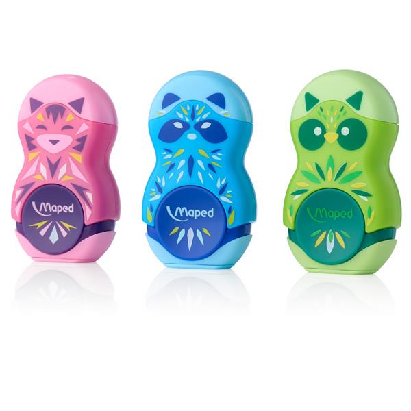 MAPED MINI CUTE LOOPY DUO SINGLE HOLE SHARPENER & ERASER CDU - 3 ASST