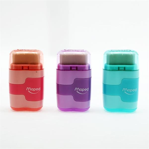 MAPED PASTEL COMPACT DUO TWIN HOLE SHARPENER & ERASER - 3 ASST CDU