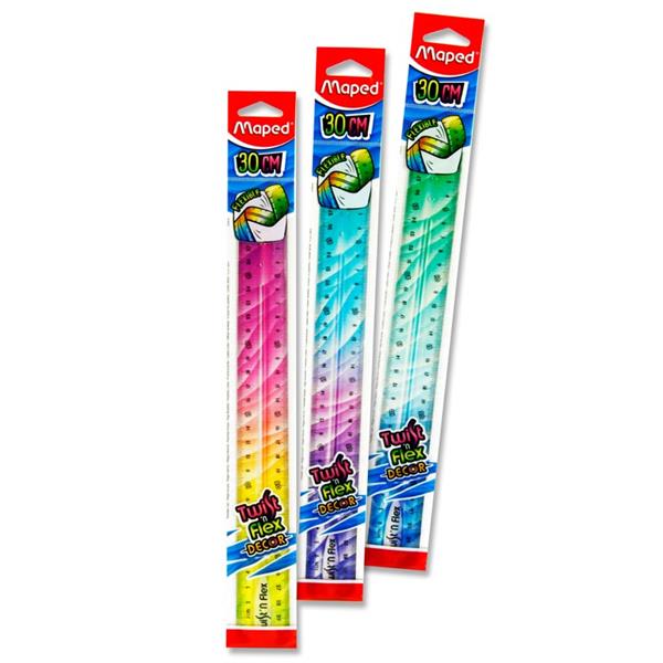 MAPED TWIST 'N' FLEX DECOR 30cm RULER CDU - 3 ASST