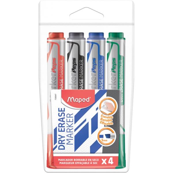 MAPED PKT.4 JUMBO CHISEL TIP DRY ERASER MARKERS