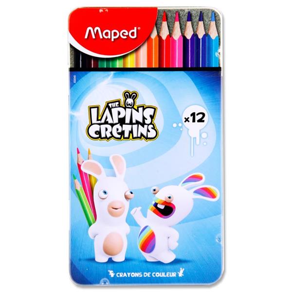 MAPED THE LAPINS CRETINS TIN 12 COLOR'PEPS COLOURING PENCILS