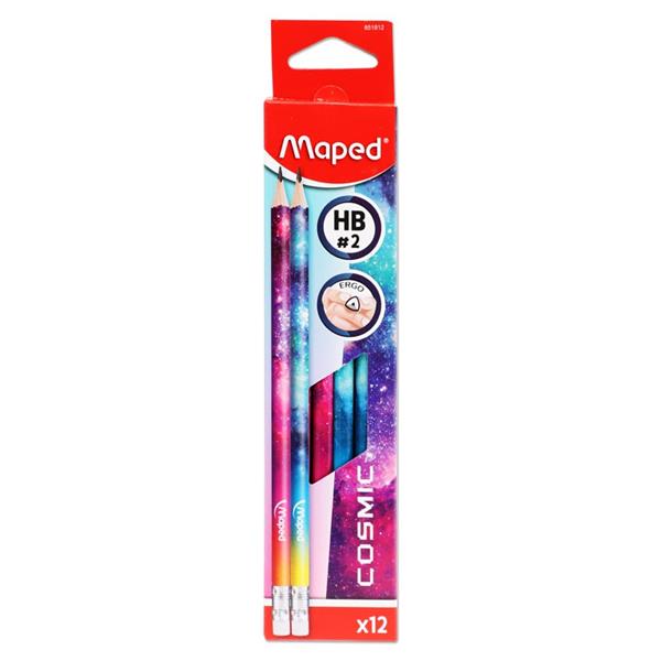 * MAPED WOOD FREE ERGO HB PENCIL W/ERASER - COSMIC 2 ASST.