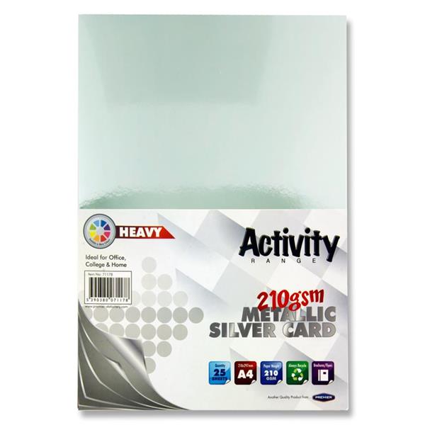 PREMIER ACTIVITY A4 210gsm CARD 25 SHEETS - SILVER