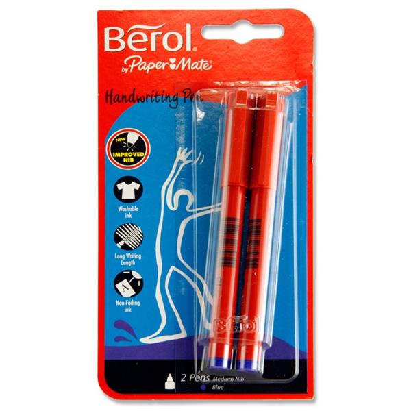 BEROL CARD OF 2 HANDWRITING PENS - BLUE