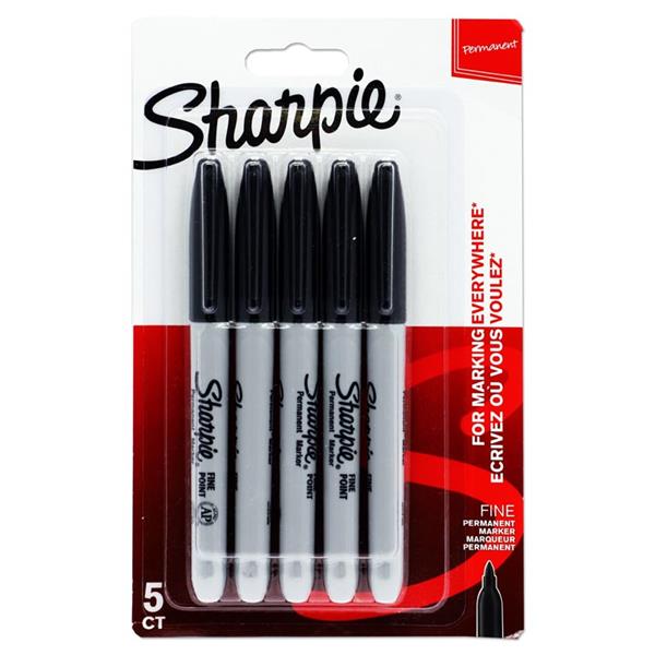 SHARPIE CARD 5 FINE TIP PERMANENT MARKERS - BLACK