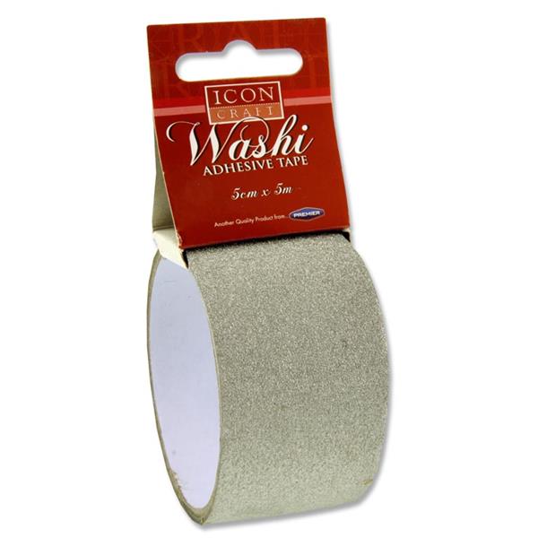 * ICON CRAFT 5m x 5cm WASHI TAPE - SILVER GLITTER