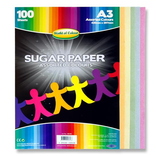 WORLD OF COLOUR A3 SUGAR PAPER 100 SHEETS - COLOURED