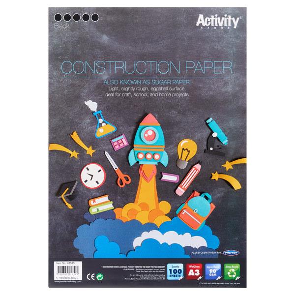 PREMIER ACTIVITY A3 SUGAR PAPER 100 SHEETS - BLACK