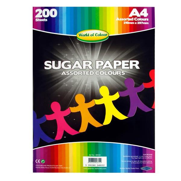 WORLD OF COLOUR A4 SUGAR PAPER 200 SHEETS - COLOURED