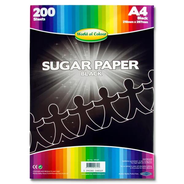 WORLD OF COLOUR A4 SUGAR PAPER 200 SHEETS - BLACK