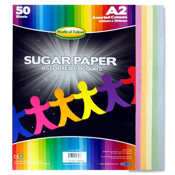 WORLD OF COLOUR A2 SUGAR PAPER 50 SHEETS - COLOURED