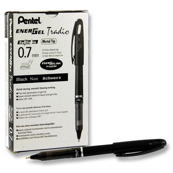 * PENTEL ENERGEL TRADIO 0.7mm BLACK GEL PEN - BLACK INK