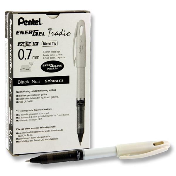 * PENTEL ENERGEL TRADIO 0.7mm WHITE GEL PEN - BLACK INK