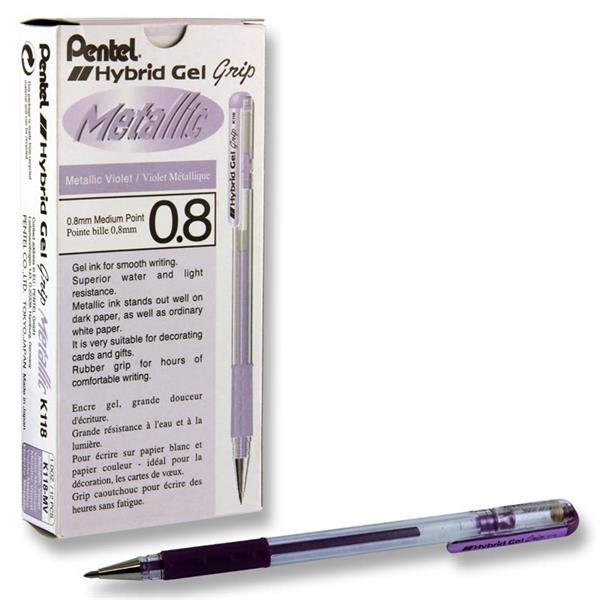 * PENTEL HYBRID GEL GRIP K118 0.8mm METALLIC GEL PEN - VIOLET