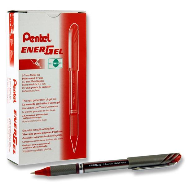 PENTEL ENERGEL 0.7mm METAL TIP GEL PEN - RED