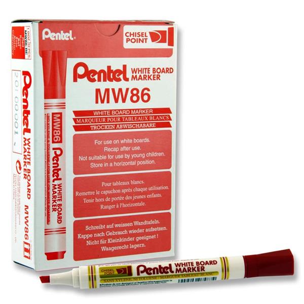 PENTEL MW86 WHITEBOARD MARKER CHISEL POINT - RED