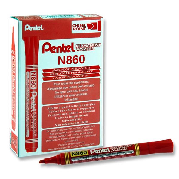 PENTEL N860 PERMANENT MARKER CHISEL POINT - RED