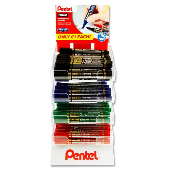 PENTEL N860 CHISEL TIP PERMANENT MARKER 4 ASST CDU