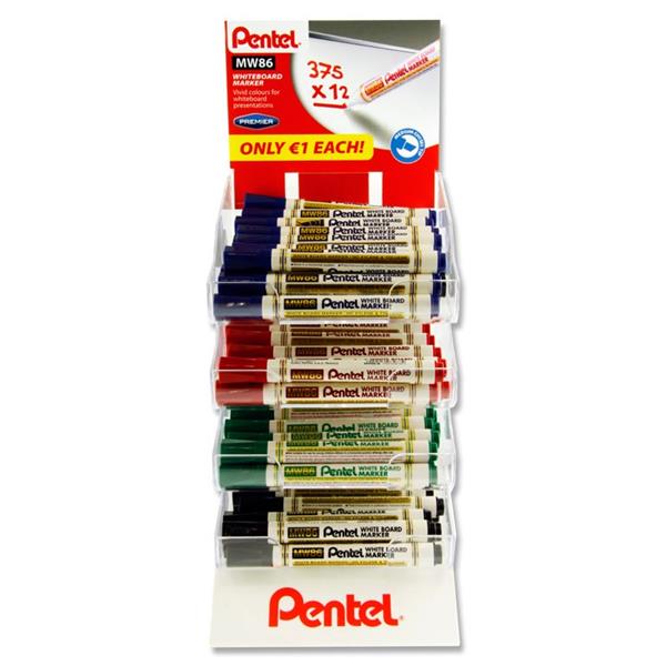 PENTEL MW86 CHISEL TIP WHITEBOARD MARKER 4 ASST CDU