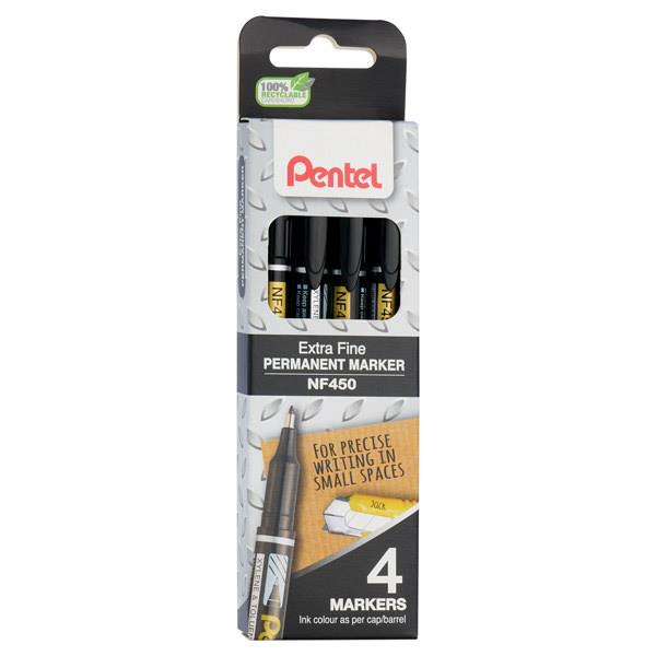 PENTEL PKT.4 EXTRA FINE PERMANENT MARKERS - BLACK