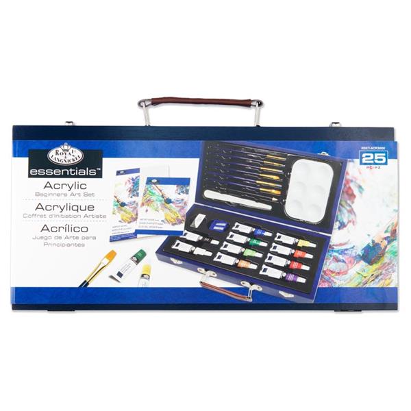 ESSENTIALS 25pce BEGINNERS PAINTING SET IN CASE - ACRYLIC