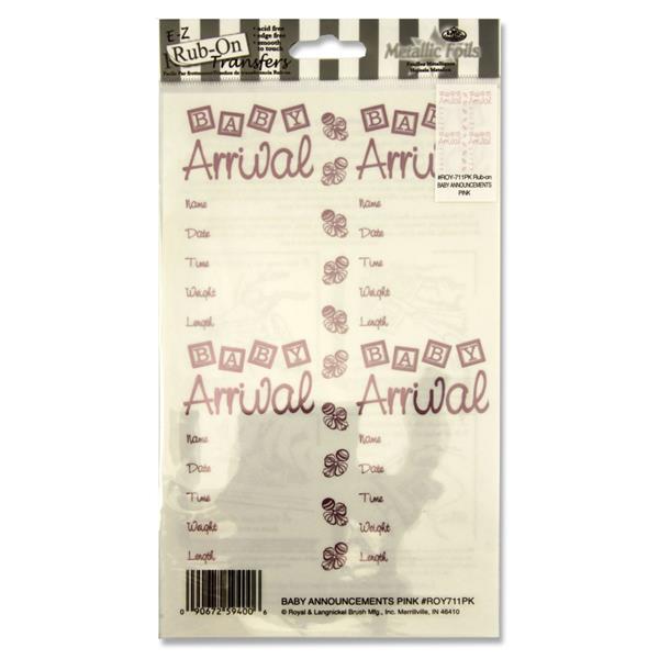 * RUB-ON METALLIC STICKERS - BIRTH ANNOUNCEMENTS PINK