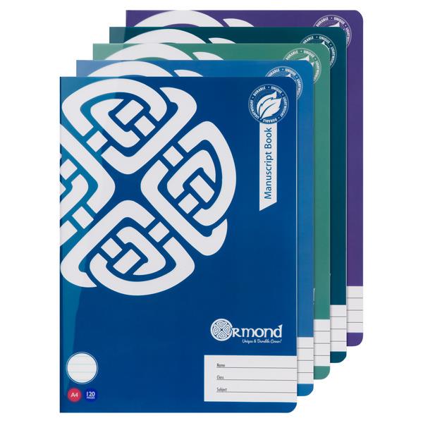 ORMOND A4 120pg DURABLE COVER MANUSCRIPT BOOK 5 ASST