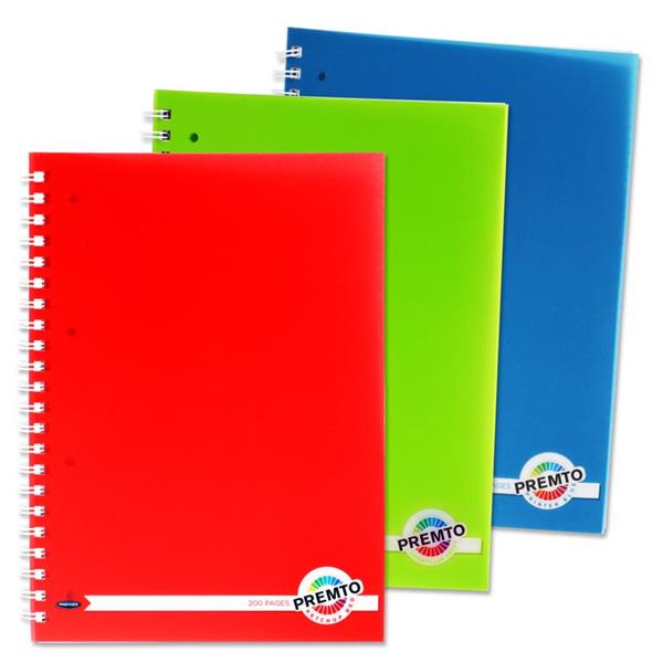 PREMTO A4 200pg PP SPIRAL NOTEBOOK - 3 ASST.